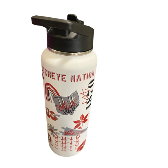 Ohio State Buckeye Metal Beverage Carrier Handle Tumbler 30oz, White/Red - Picture 3 of 6